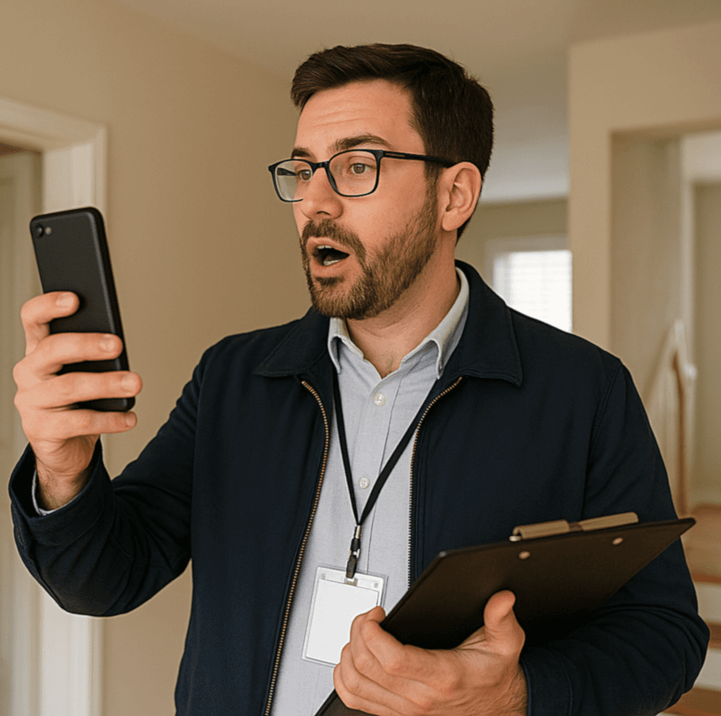 Property manager conducting an inspection with a tablet